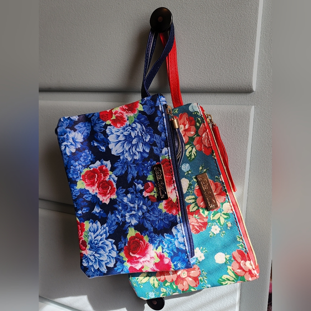 Floral Print Clutch Set - Blue and Teal